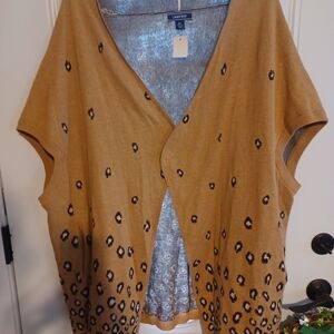 Lands' End 2X Tan Leopard Print Open Cardigan 31 X 38